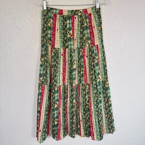 Vintage Skirt Women One Size Patchwork Mix Floral Heart Pleated Boho Prairie 90s